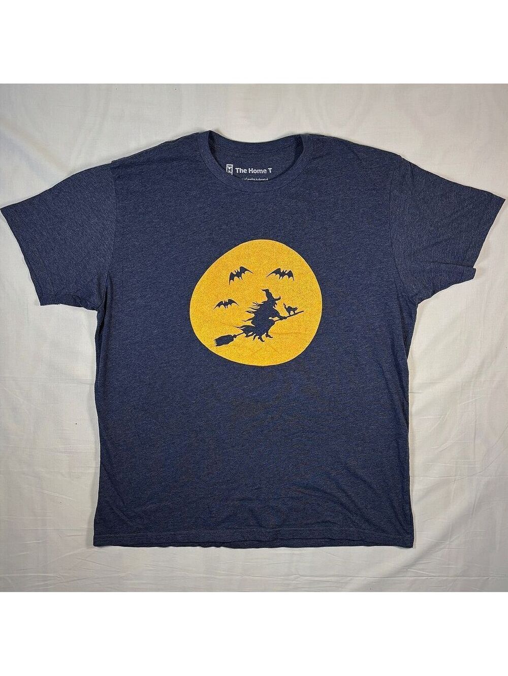 The Home T Halloween T-Shirt XXL Navy Witch Moon Bats Black Cat Graphic Tee